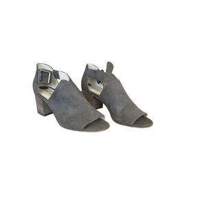 NIne West Womens Gray Suede Adjustable Strap Open Toe Block Heel Sandal Size 8.5